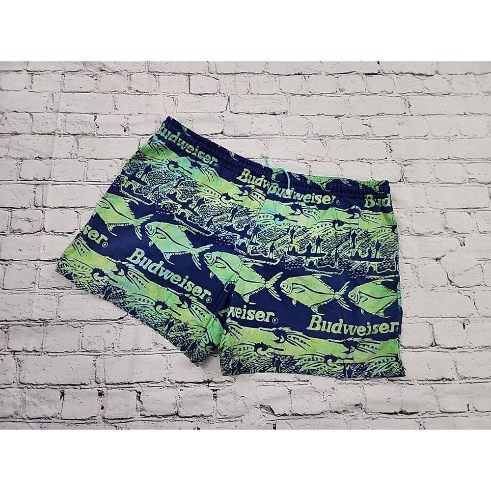 Vintage Budweiser Rum Reggae Swim Trunks Mesh Lined Shorts Bud Beer Sz Medium